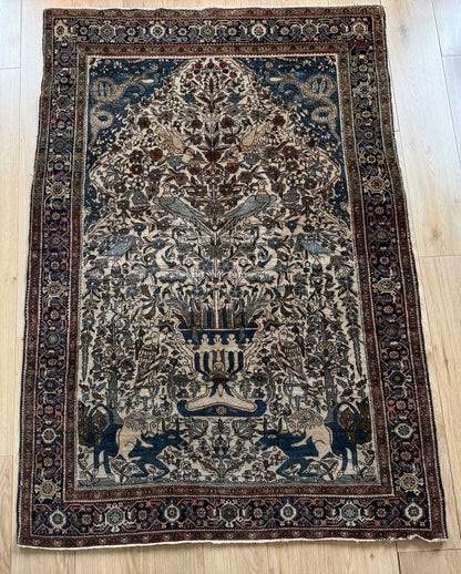 Early 20th-century figurative carpet – Qom tradition – 188 × 132 cm