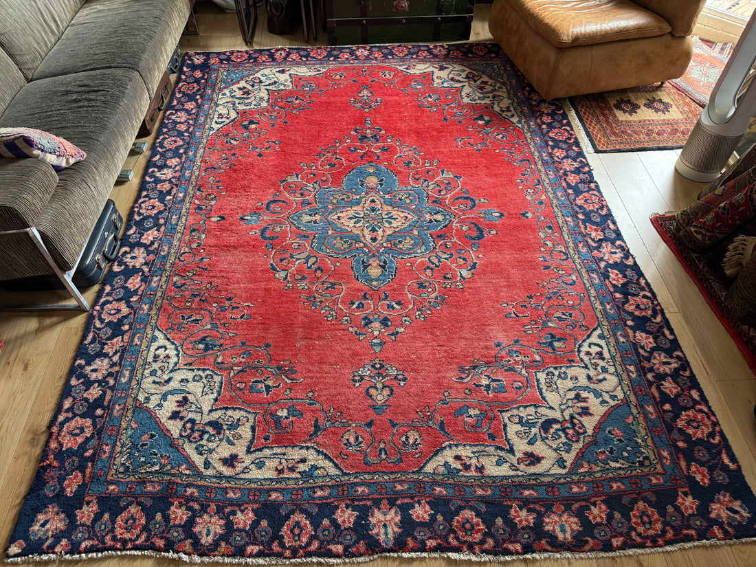 Handgeknoopt vintage Oosters Tapijt Kashan stijl – ca. 213 × 292 cm