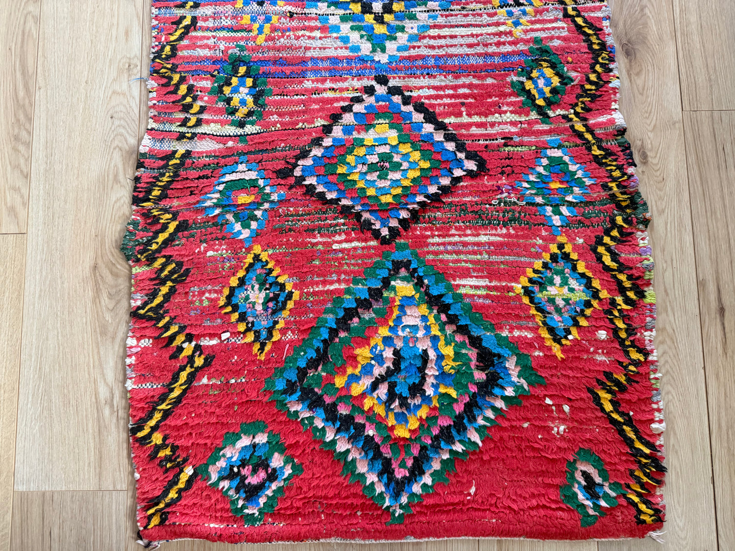 Handgeweven vintage loper met levend ritme 334 × ca. 92 cm (organisch variërend)