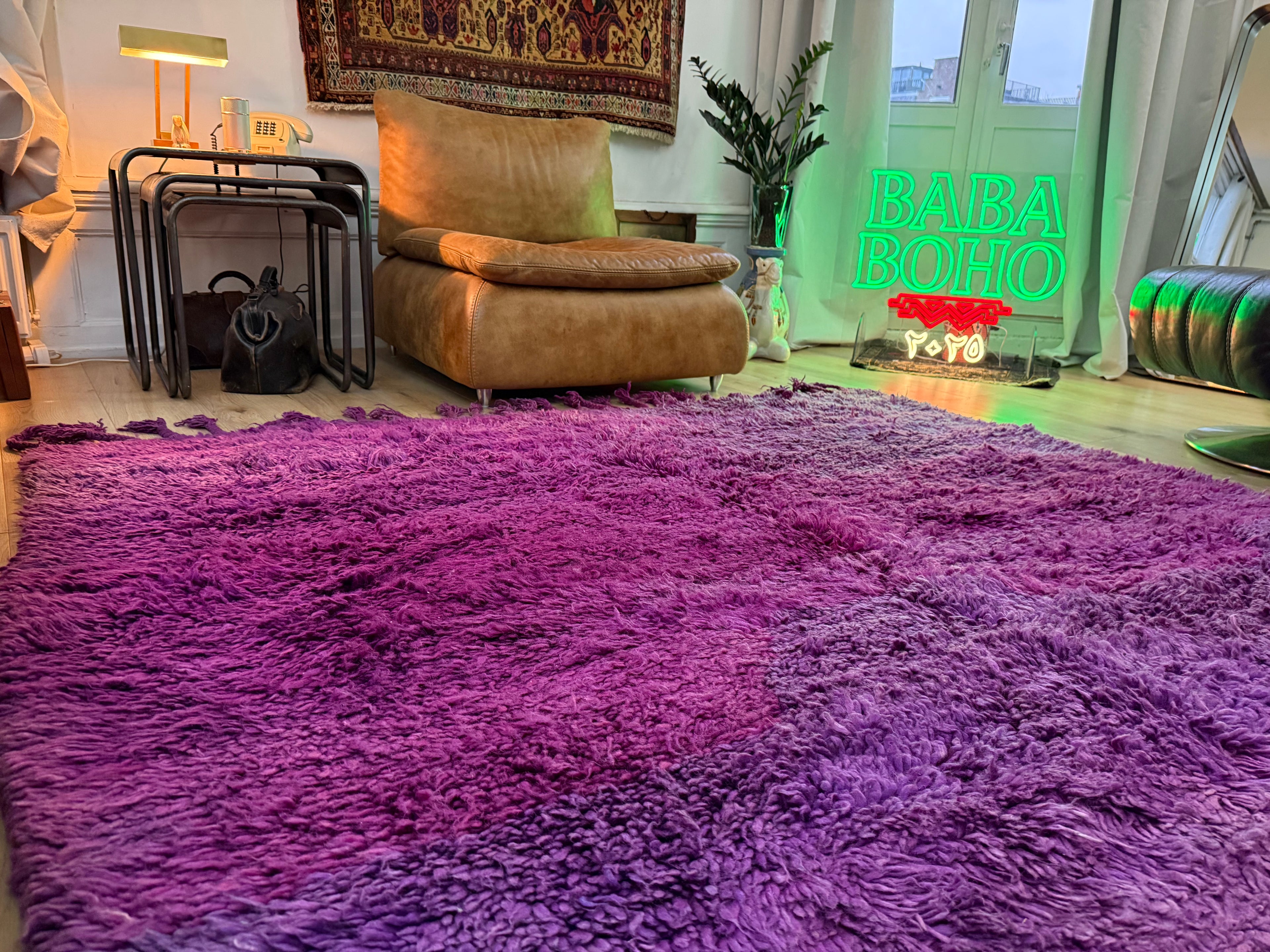 Groot paars vintage hoogpolig Berber tapijt – 320 × 197 cm