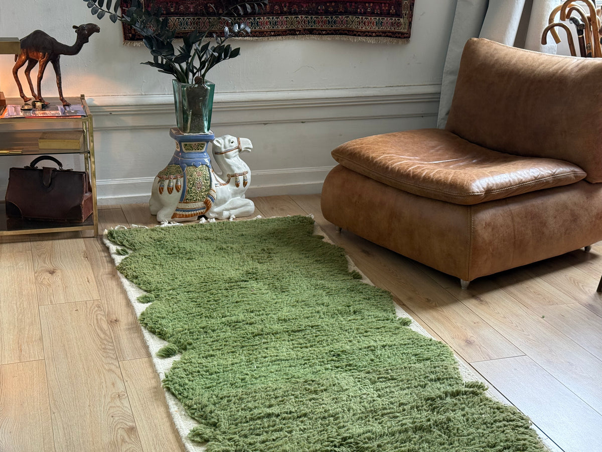 Marokkaanse wollen loper mosgroen – 244 x 86 cm