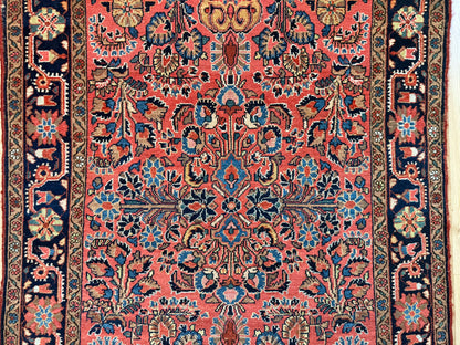 Warm rood Sarouk tapijt – 203 × 125 cm – florale elegantie