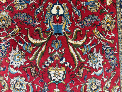 Vintage handgeknoopt wollen tapijt met vogels en gazellen – ca. 222 × 140 cm