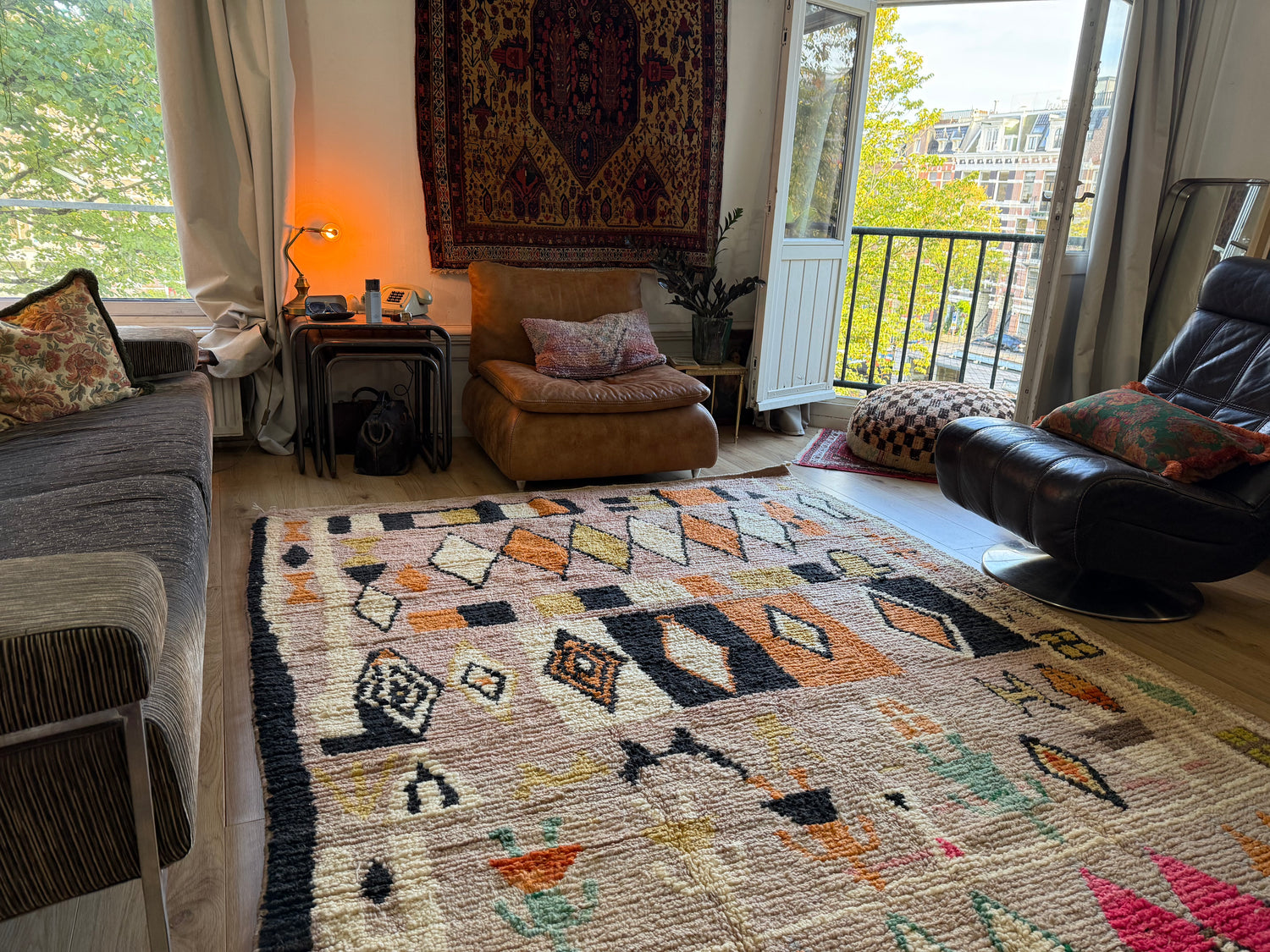 Handgeknoopt Marokkaans vloerkleed – ca. 300 × 200 cm – kleurrijk geometrisch design
