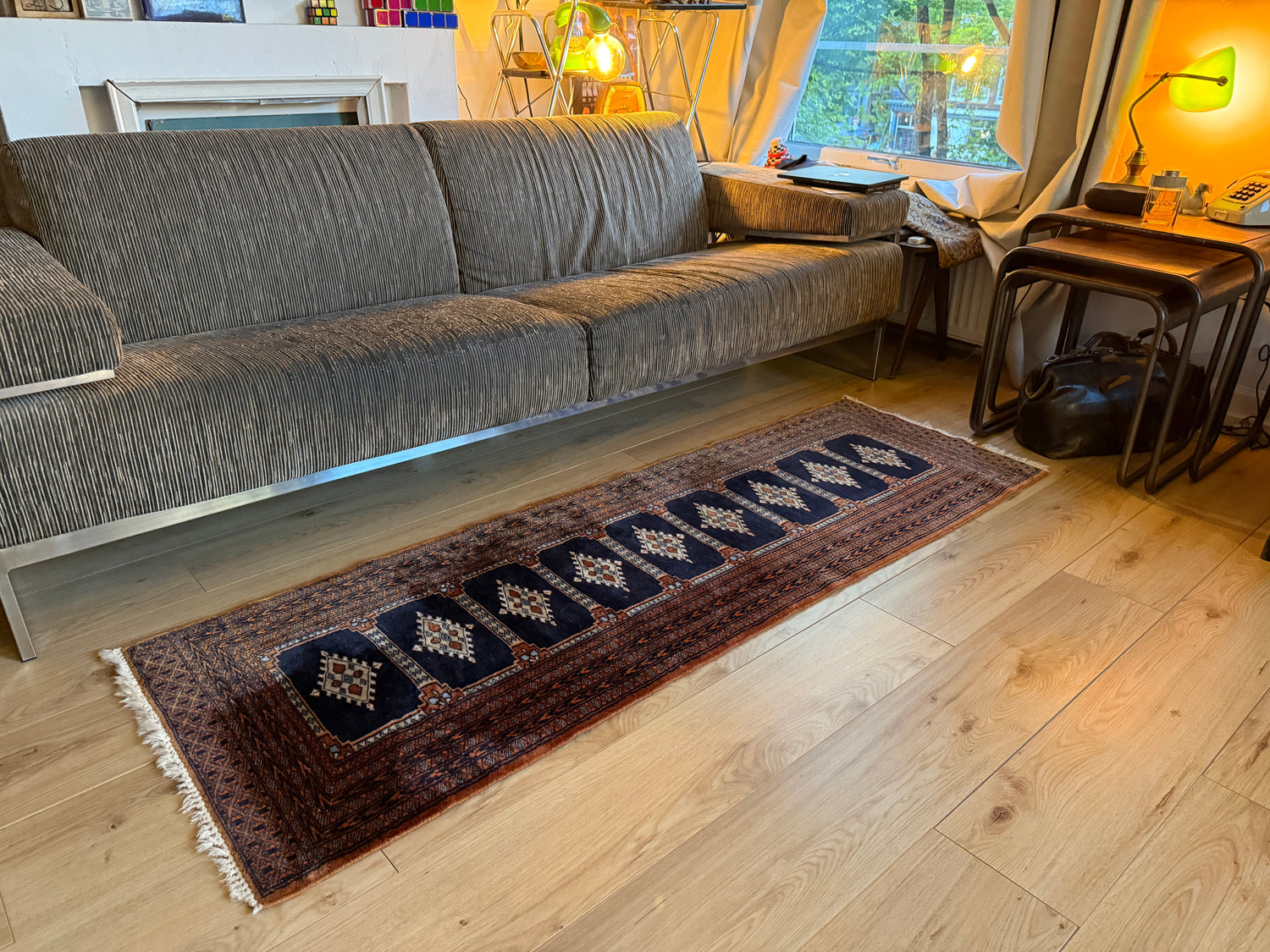 Handgeknoopte vintage loper – Baluchi stijl – ca. 280 × 75 cm
