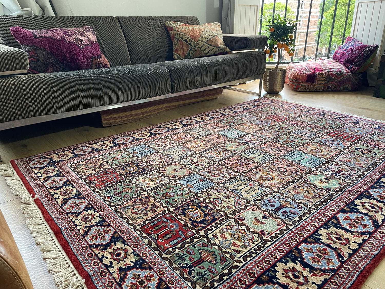 Handgeknoopt vintage Oosters tapijt – ca. 220 × 151 cm