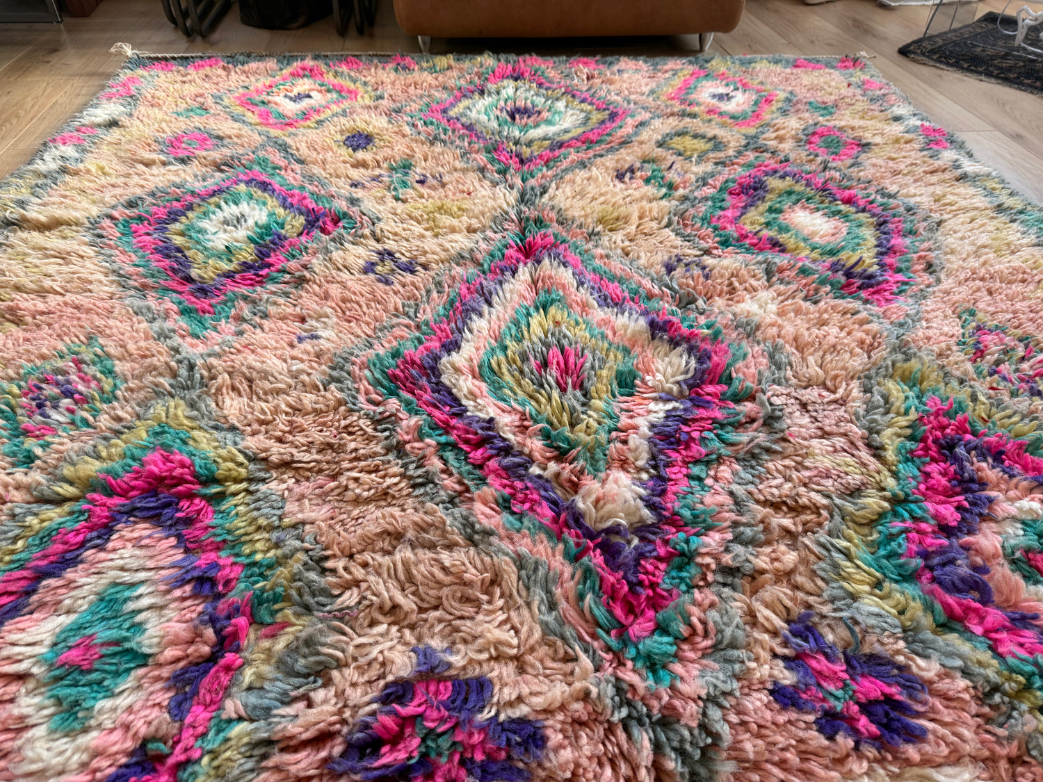 Authentiek handgeknoopt vintage tapijt – kleurrijk boho design – ca. 344 × 174 cm