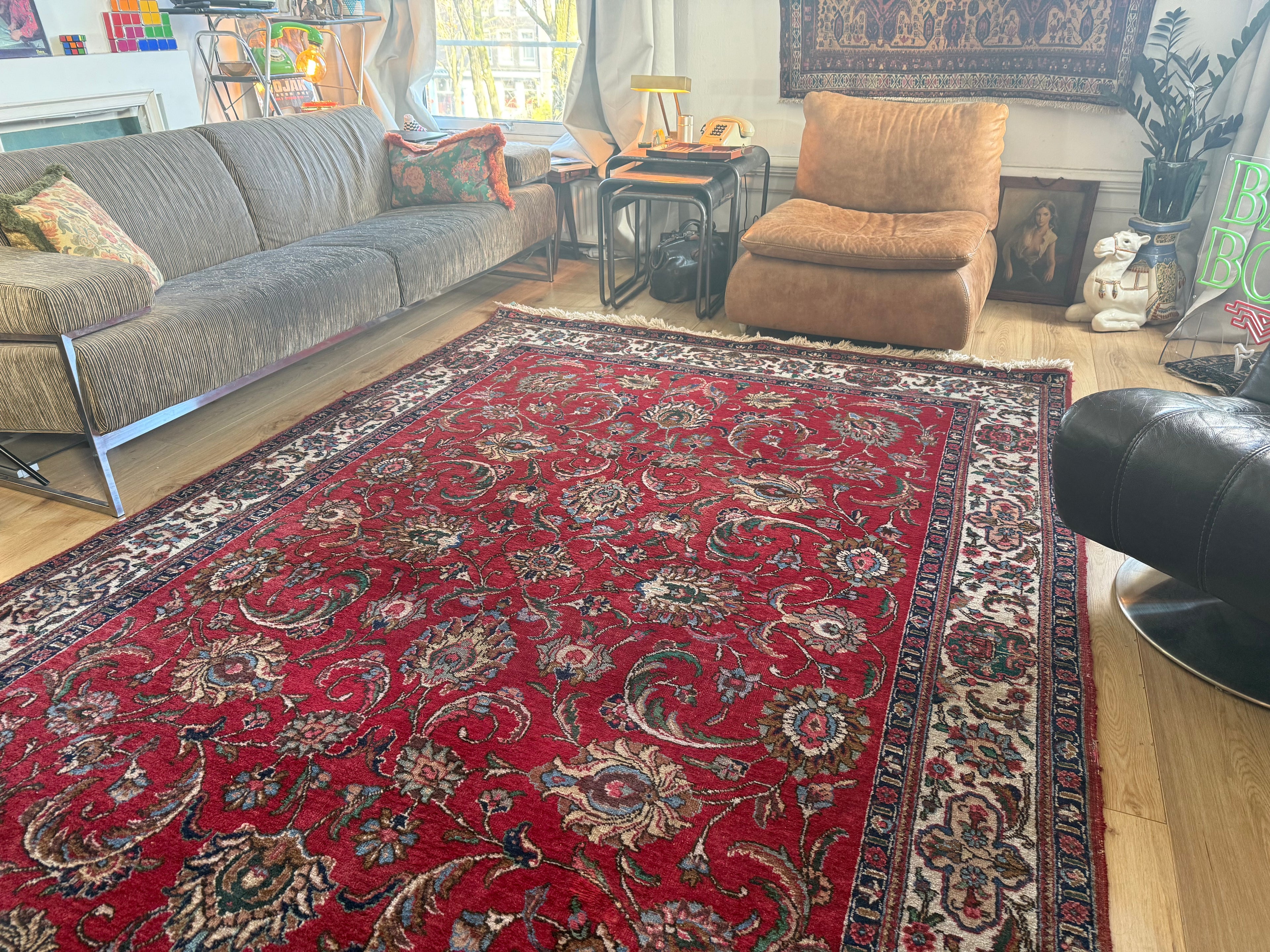 Vintage handgeknoopt vloerkleed – klassieke florale stijl – ca. 320 × 207 cm