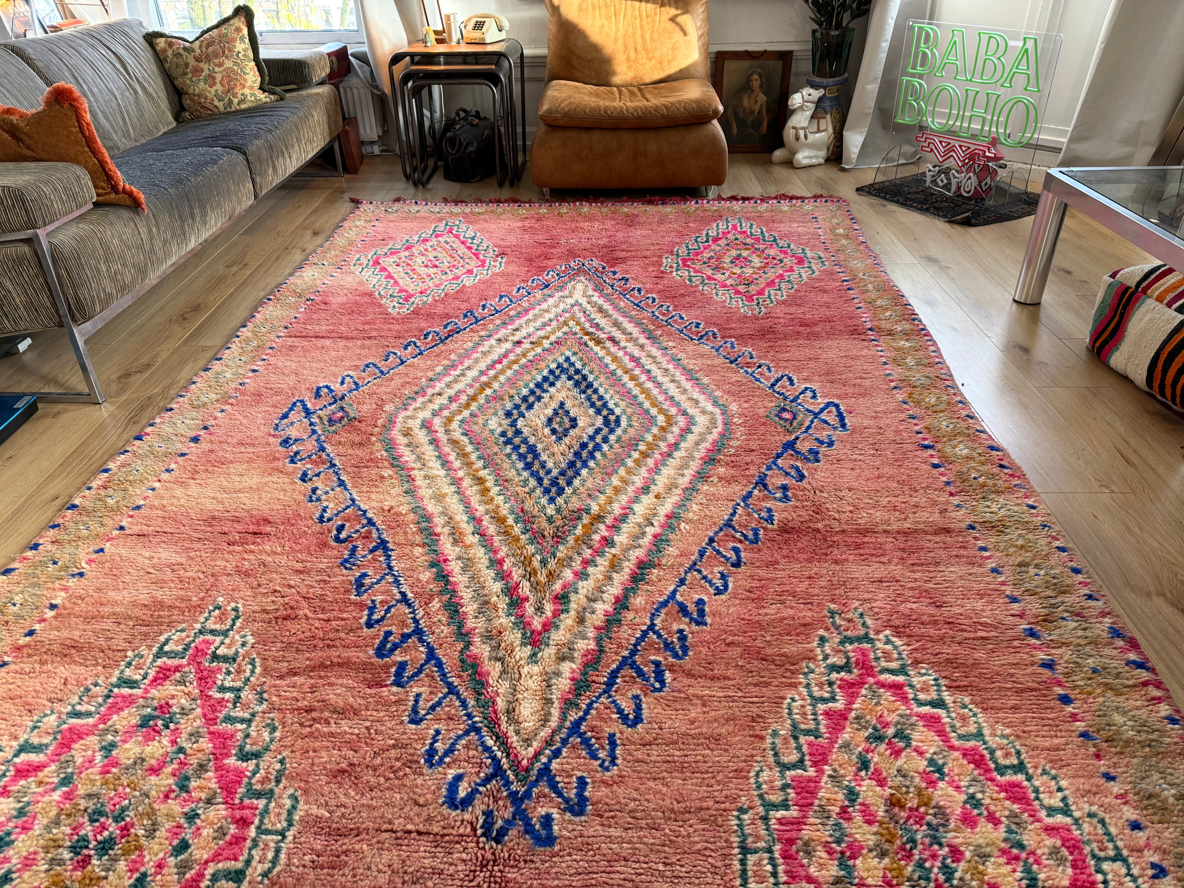 Handgeknoopt vintage Marokkaans tapijt – ca. 370 × 204 cm