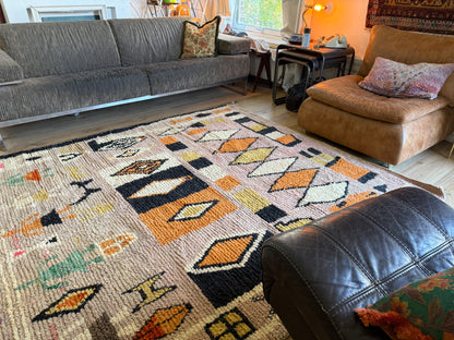 Handgeknoopt Marokkaans vloerkleed – ca. 300 × 200 cm – kleurrijk geometrisch design