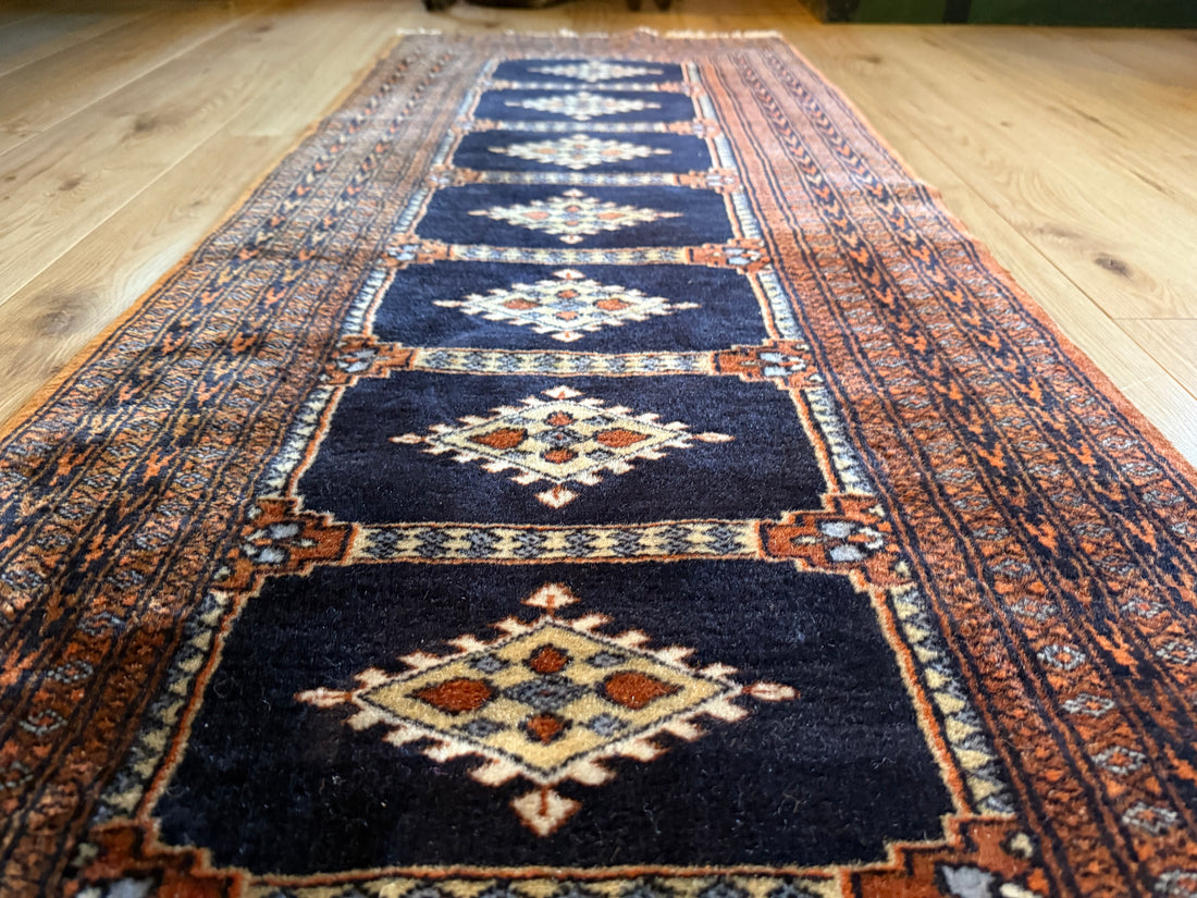 Handgeknoopte vintage loper – Baluchi stijl – ca. 280 × 75 cm