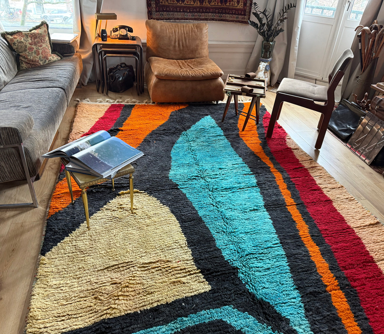 Vintage Moroccan Postmodern Rug 1980s Abstract Design – 332 × 205 cm