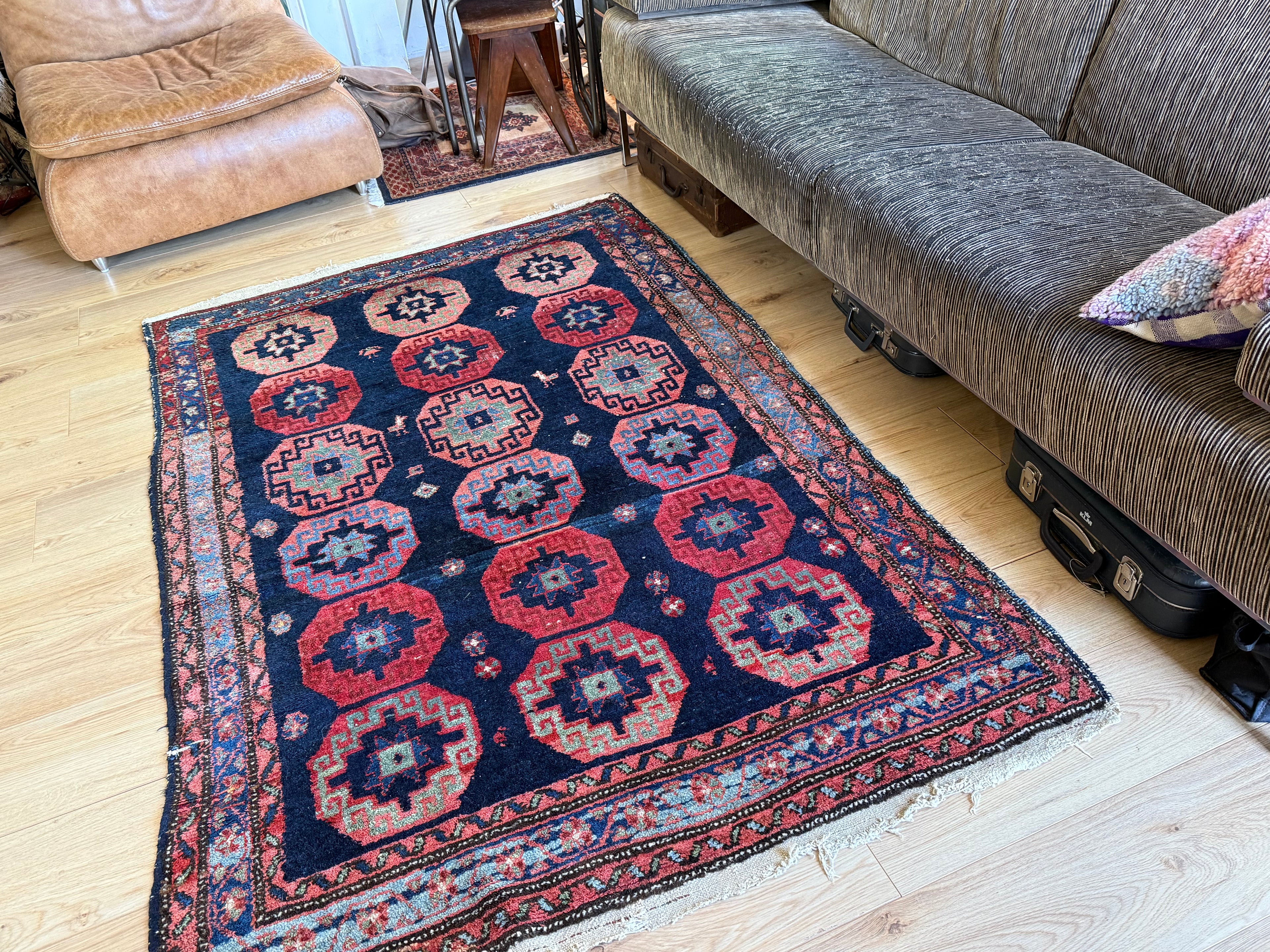 Handgeknoopt vintage tapijt – Zuid-Kaukasus (Karabagh / Kazak-stijl) – ca. 125 × 194 cm