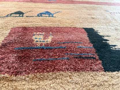 Hand-knotted wool carpet with nomadic pattern – 283 × 215 cm