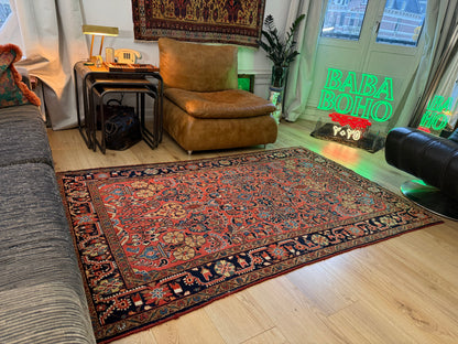 Warm rood Sarouk tapijt – 203 × 125 cm – florale elegantie