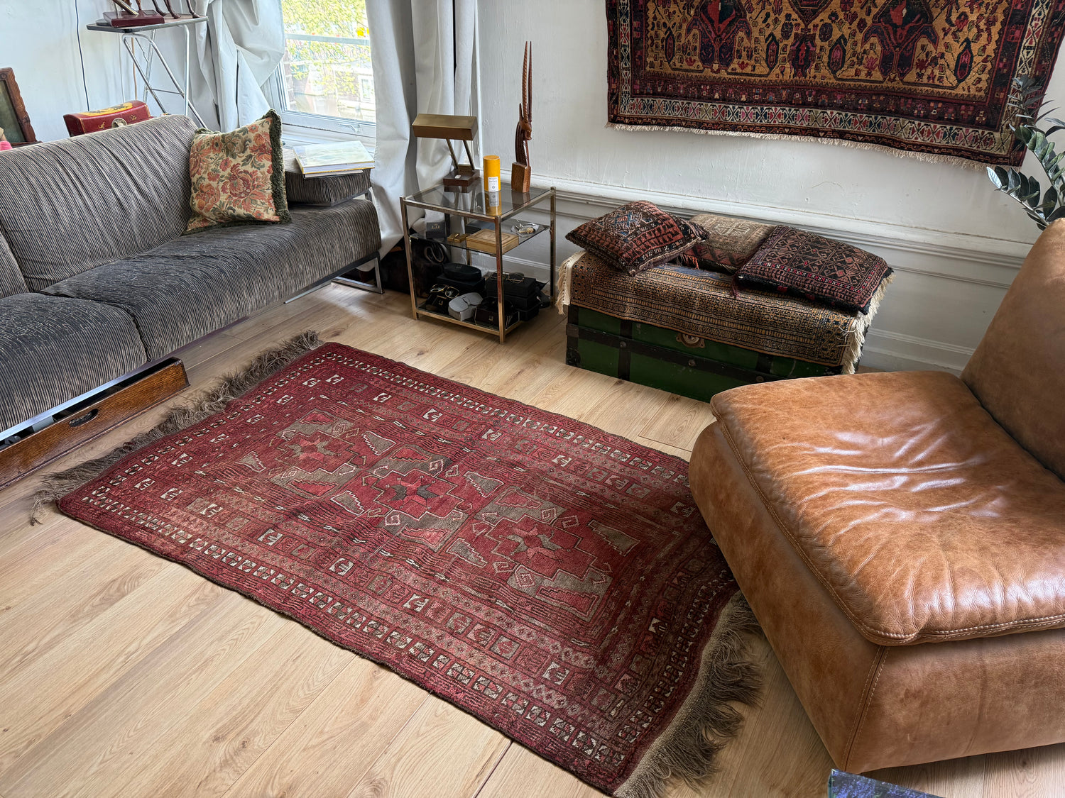 Tapete vintage Baluch – lã nó à mão, c. 1950–1970 (197 × 110 cm)