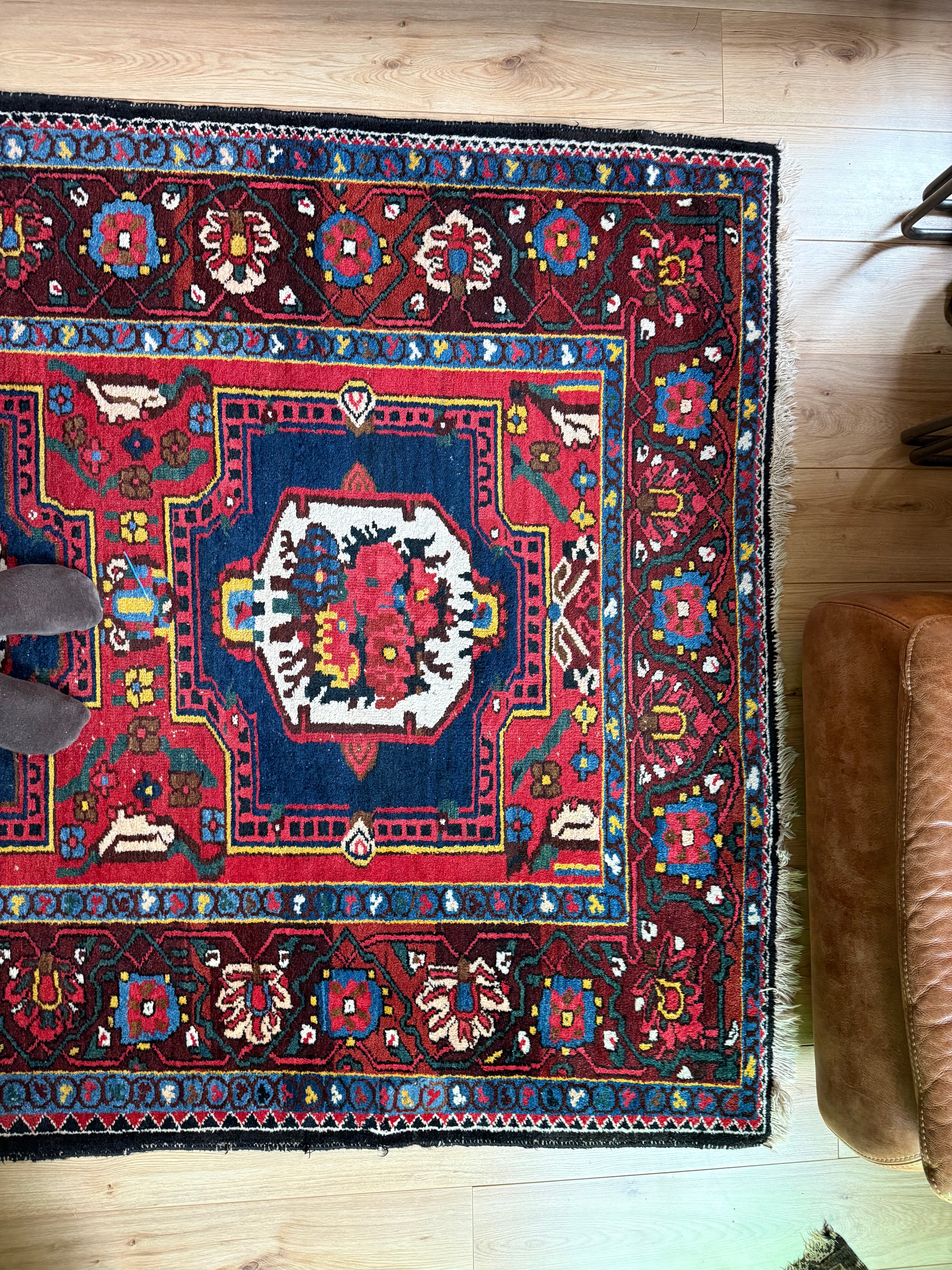 Lang vintage Heriz-stijl tapijt – 405 × 165 cm