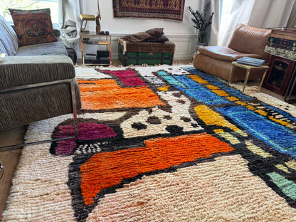 Vintage Abstract Moroccan Rug – Sculptural Wool Statement Piece (354 × 268 cm)