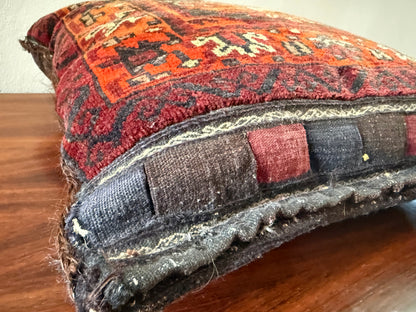 Vintage nomadic floor cushion made of hand-knotted wool, one of a kind