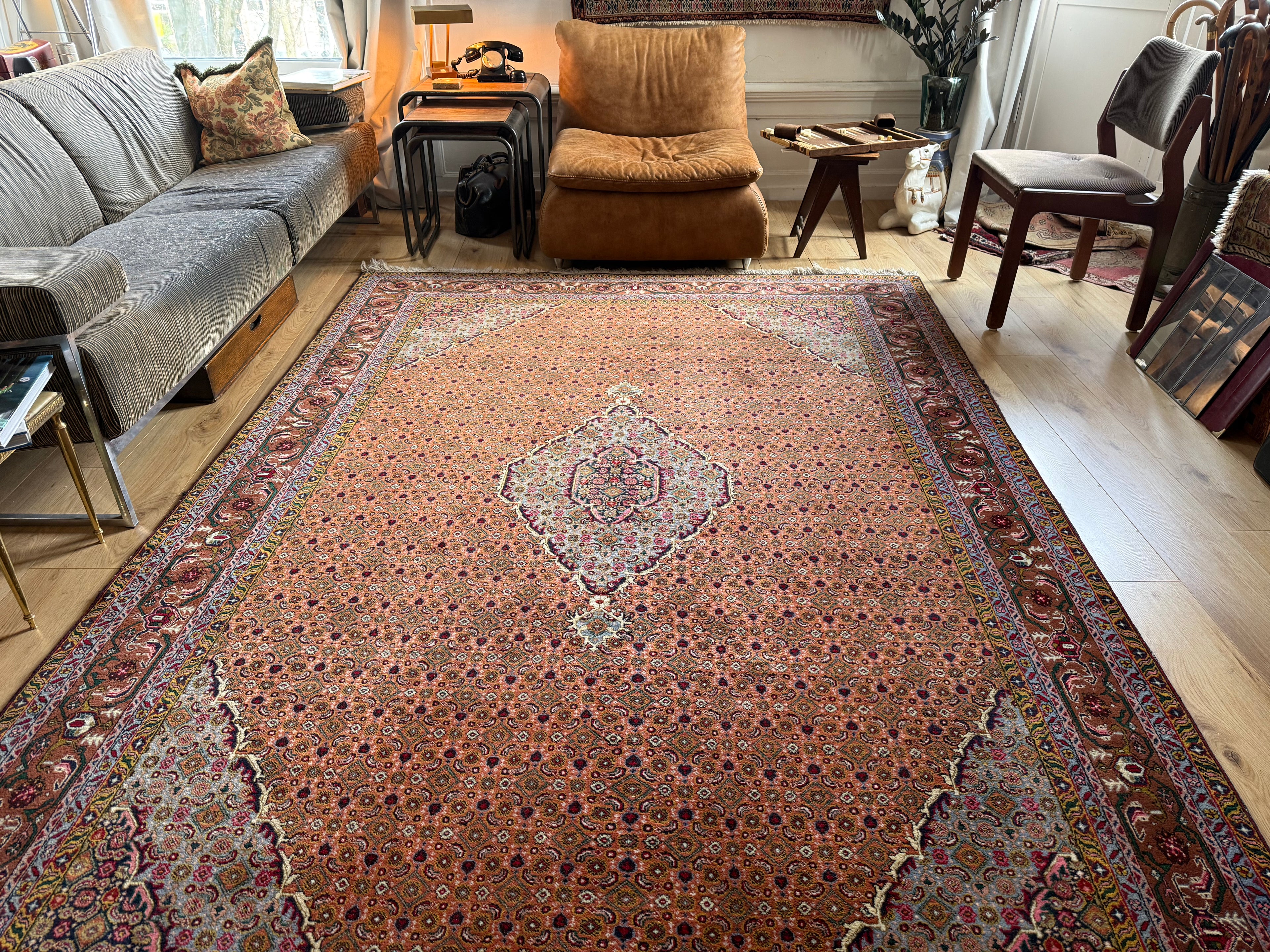 Tapete vintage nó à mão – estilo Bidjar – 310 × 200 cm – padrão Mahi