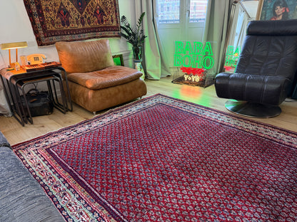 Dieprood handgeknoopt tapijt met boteh-motief – ca. 296 × 197 cm