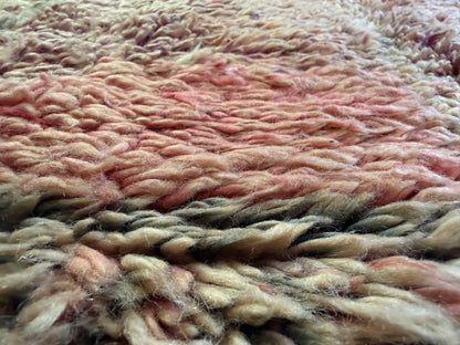 Vintage high-pile wool rug in soft pastel tones – 222 × 184 cm