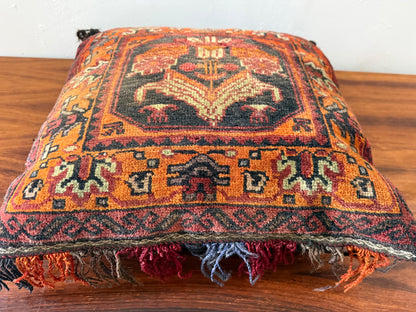 Vintage nomadic floor cushion made of hand-knotted wool, one of a kind