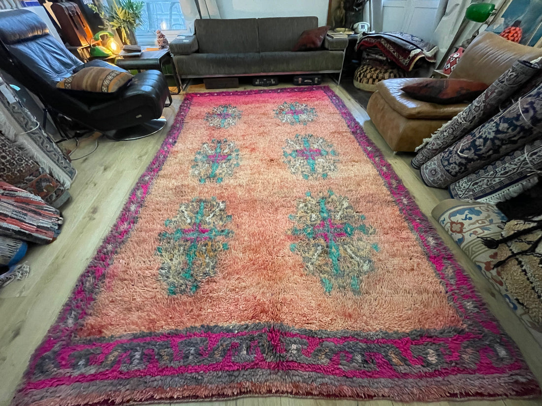 Handgeknoopt vintage tapijt Marokkaans Boucherouite ca. 323 × 193 cm