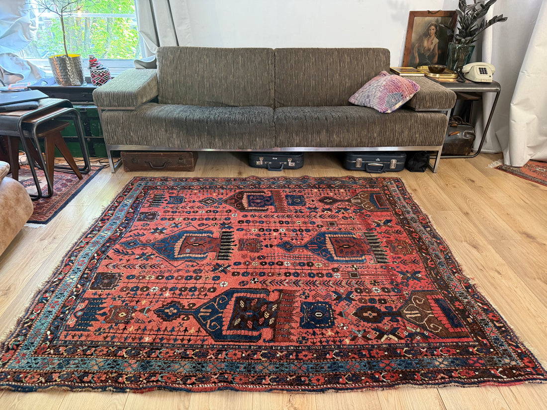 Antiek Handgeknoopt vintage tapijt Dorpstapijt (Nahavand stijl) – ca. 158 × 180 cm