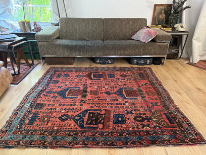 Antiek Handgeknoopt vintage tapijt Dorpstapijt (Nahavand stijl) – ca. 158 × 180 cm