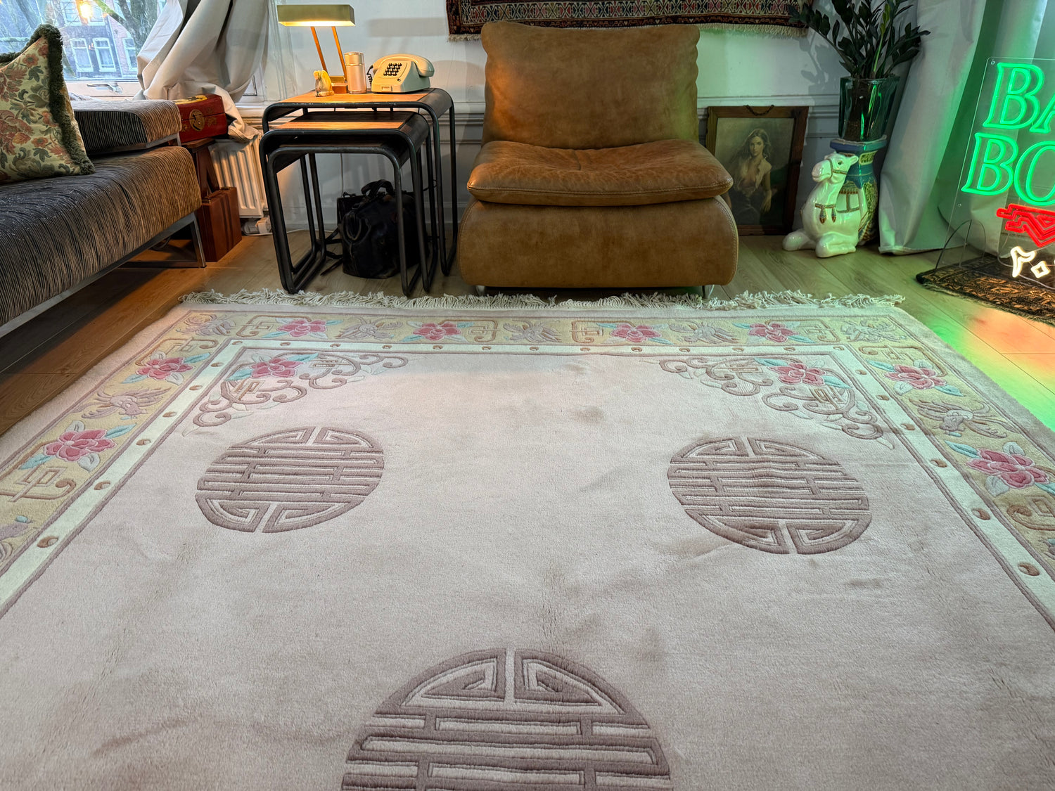 Vintage Deco-stijl wollen tapijt – ca. 330 × 215 cm