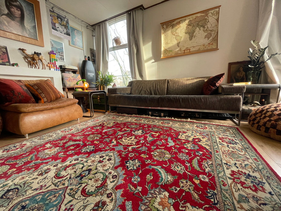 Groot Oosters Tabriz stijl tapijt 350 x 220 handgeknoopt vintage