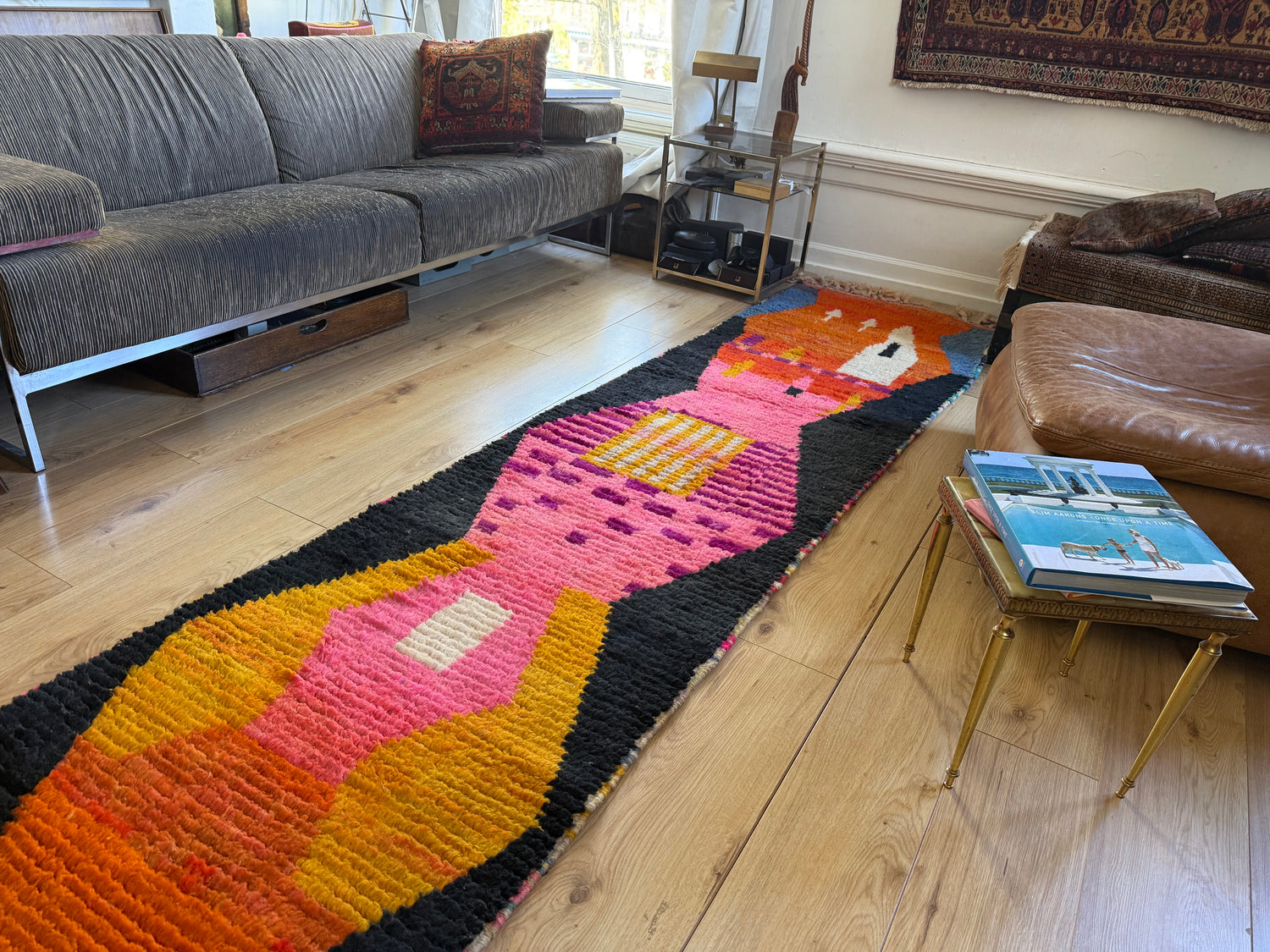 Vintage Moroccan Runner with Graphic Design