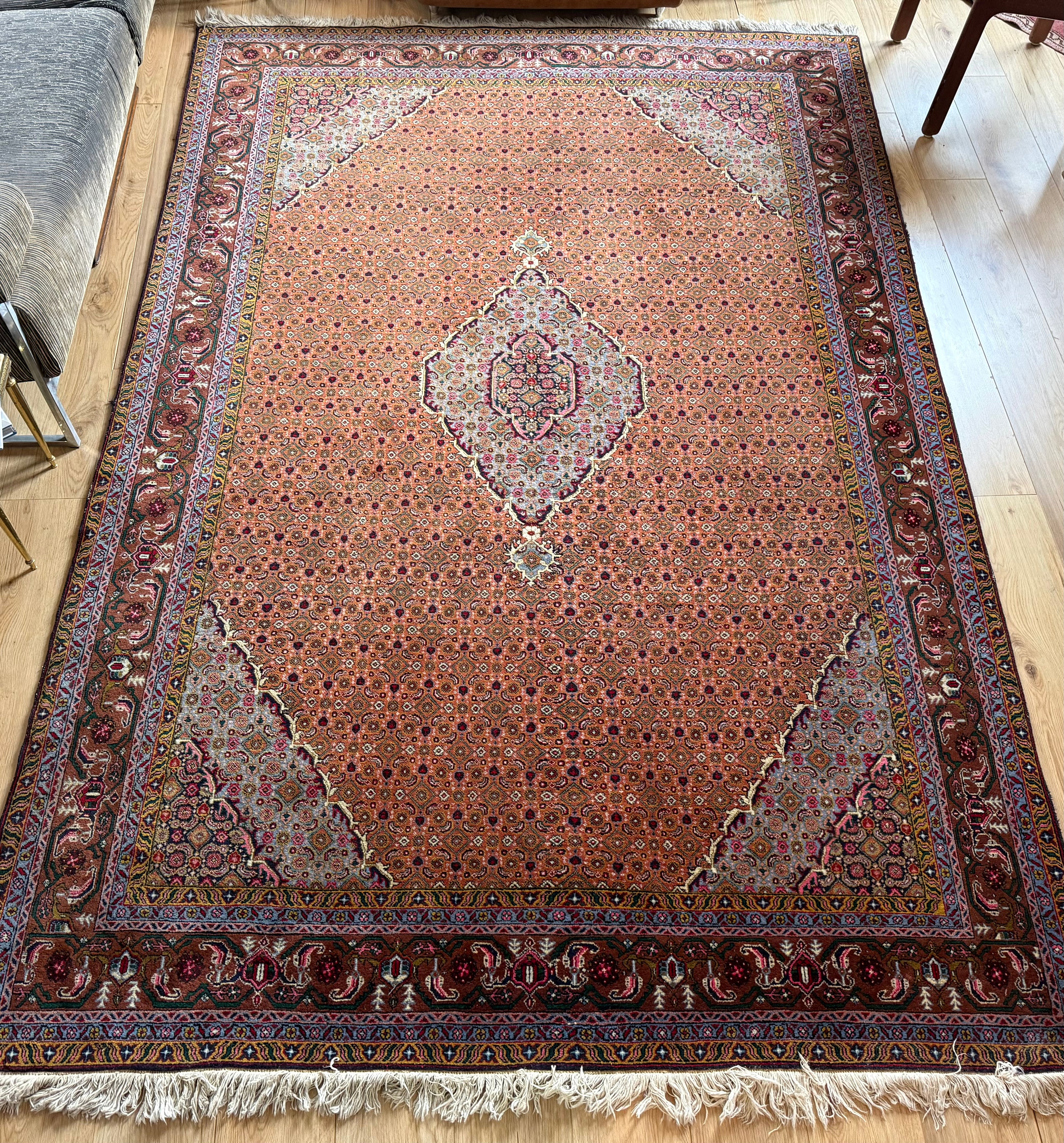 Tapete vintage nó à mão – estilo Bidjar – 310 × 200 cm – padrão Mahi