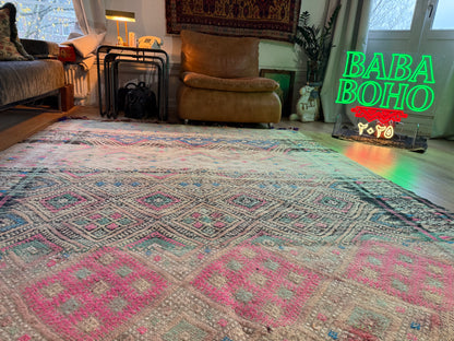 Vintage Berber tapijt in zachte pasteltinten – 362 × 180 cm