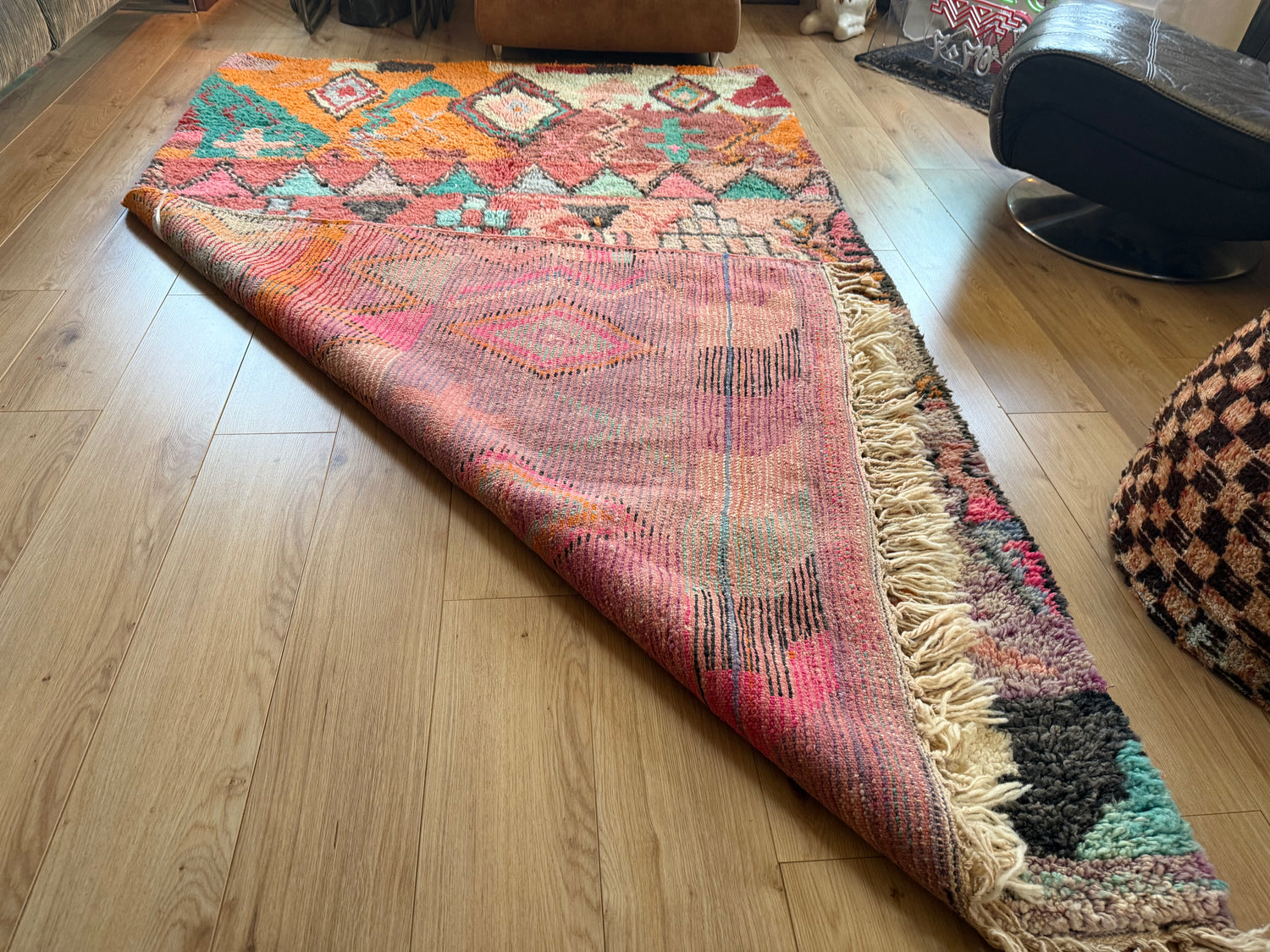 Kleurrijk handgeknoopt Marokkaans tapijt – 282 × 172 cm – boho vintage