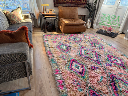 Authentiek handgeknoopt vintage tapijt – kleurrijk boho design – ca. 344 × 174 cm