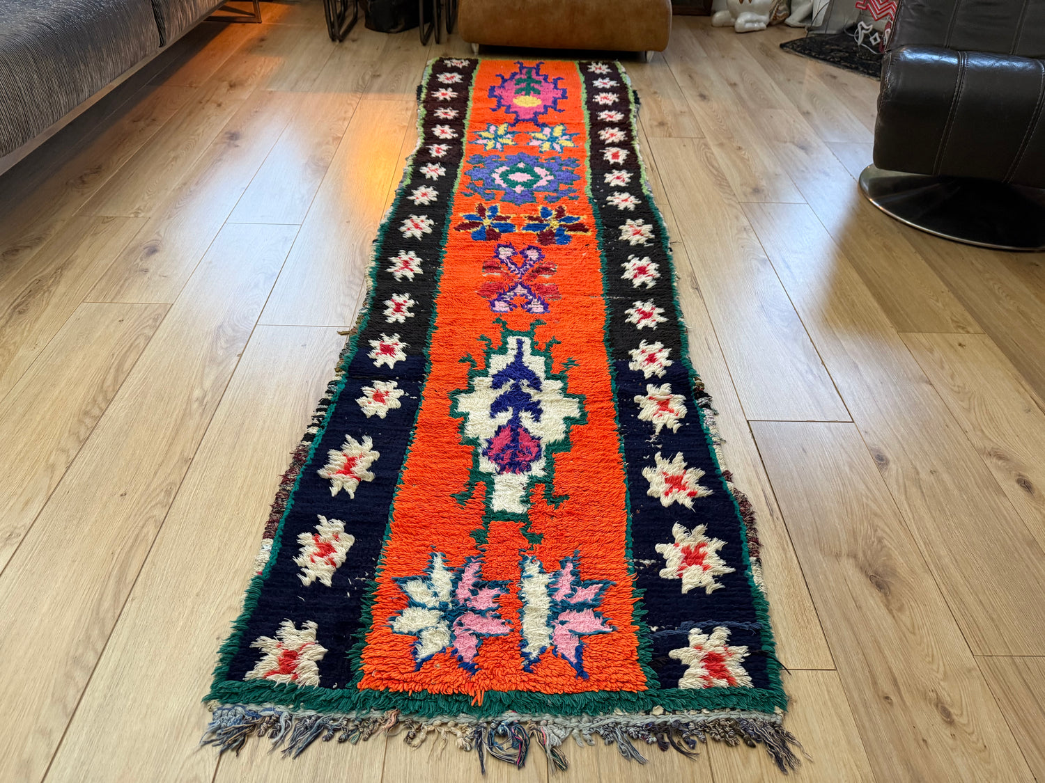 Authentiek handgeknoopt tapijt – kleurrijke boho stijl – ca. 274 × 75 cm