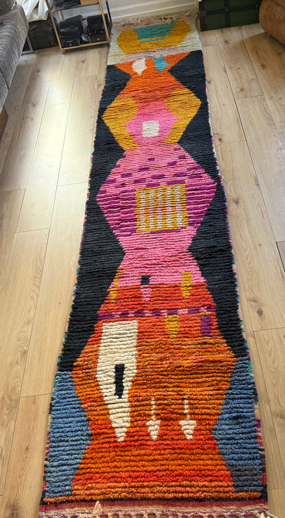 Vintage Moroccan Runner with Graphic Design