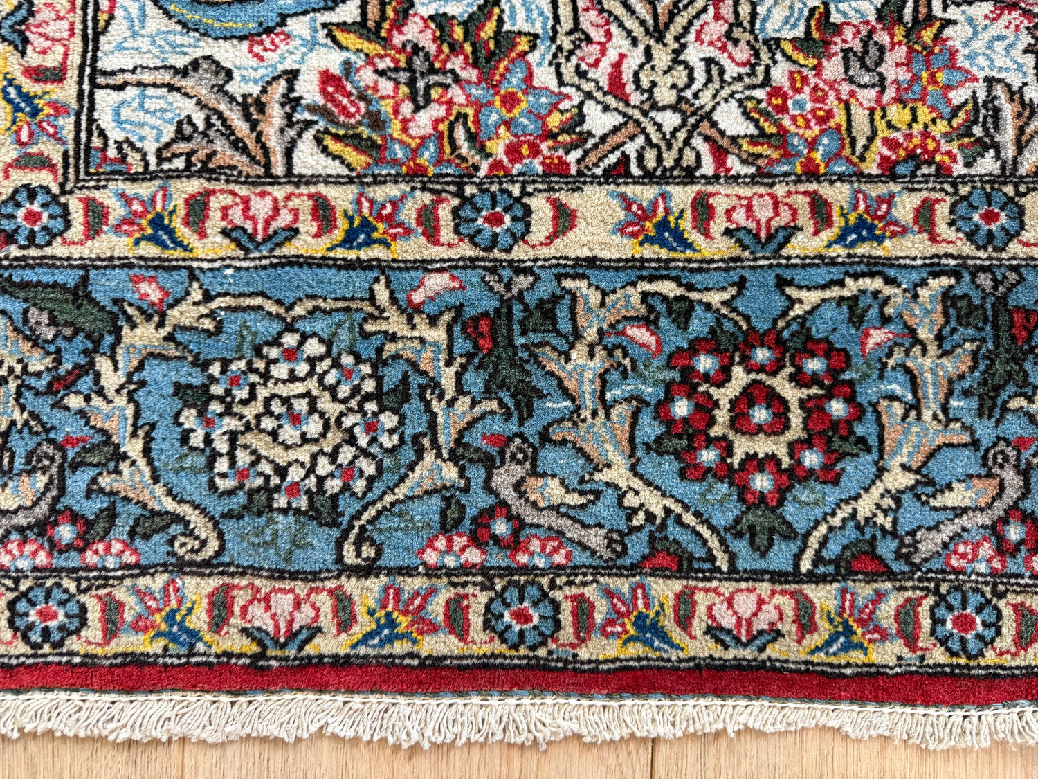 Hand-knotted vintage carpet in Ghom style – 212 × 138 cm