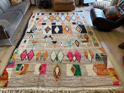 Handgeknoopt Marokkaans vloerkleed – ca. 300 × 200 cm – kleurrijk geometrisch design