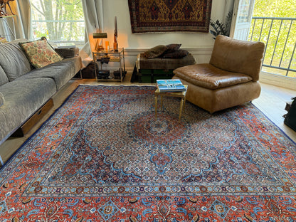 Handgeknoopt klassiek medaillon tapijt, ( vierkant ) rijk rood &amp; blauw – 253 × 246 cm