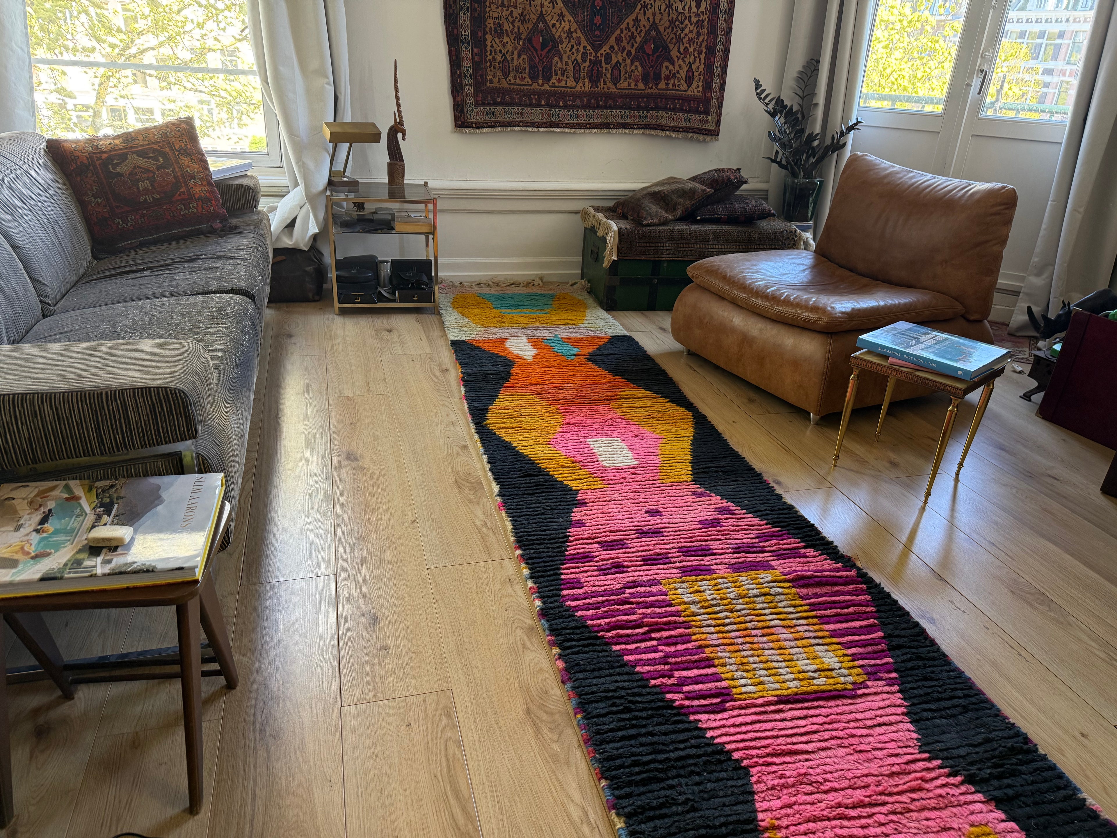 Vintage Moroccan Runner with Graphic Design