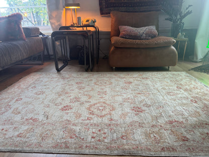 Handgeknoopt vintage tapijt – zand &amp; oudroze | Ziegler-stijl, 188 × 127 cm