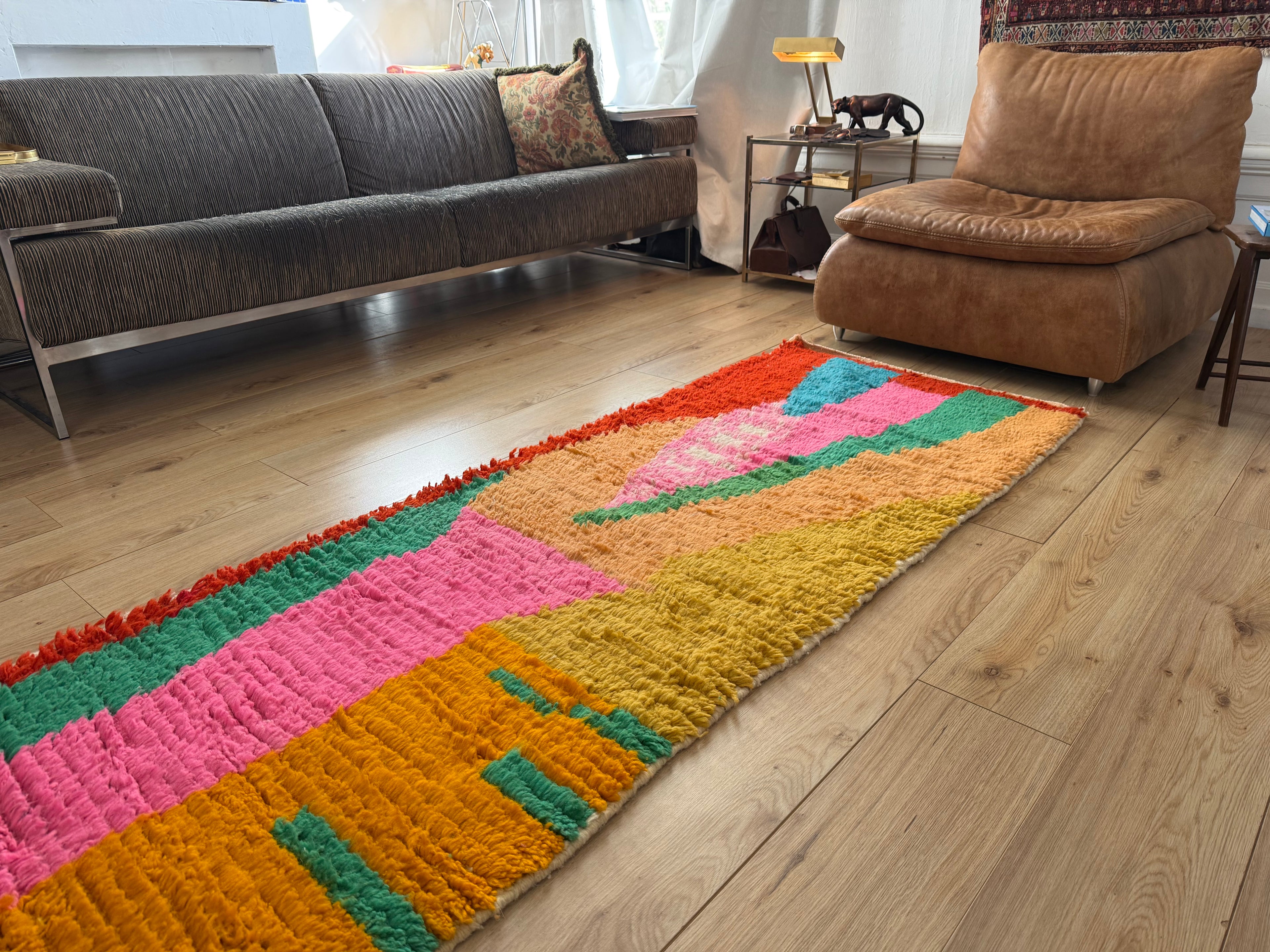 Kleurrijke Marokkaanse Boujad-stijl loper – 256 × 81 cm