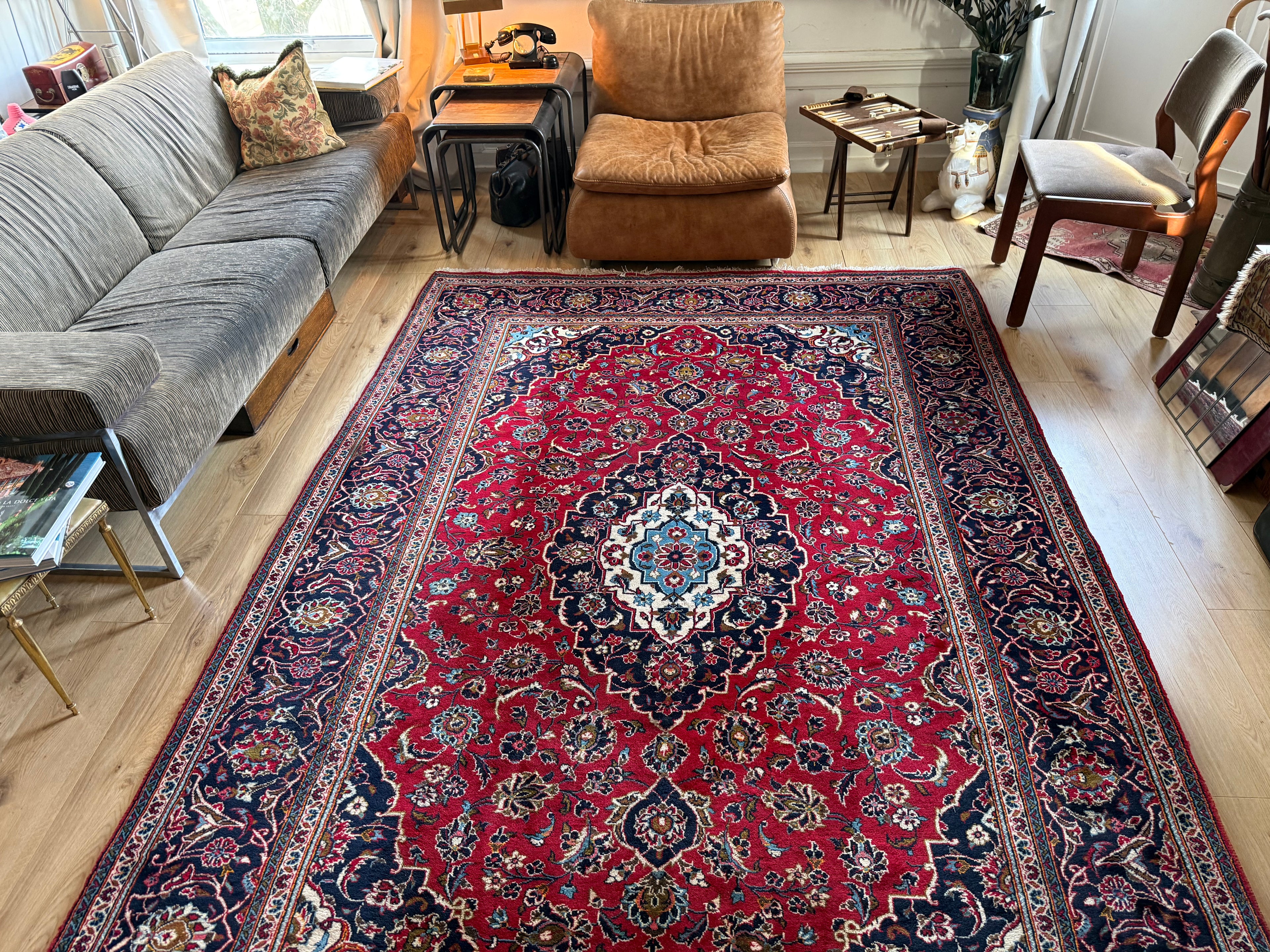 Tapete vintage nó à mão estilo Kashan – 312 × 202 cm