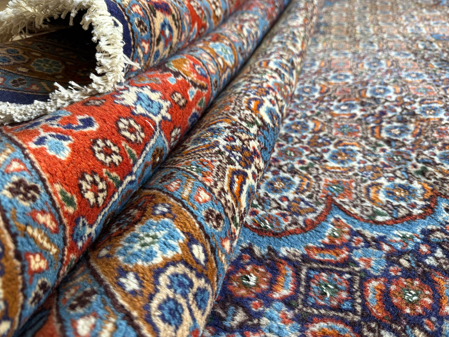 Handgeknoopt klassiek medaillon tapijt, ( vierkant ) rijk rood &amp; blauw – 253 × 246 cm