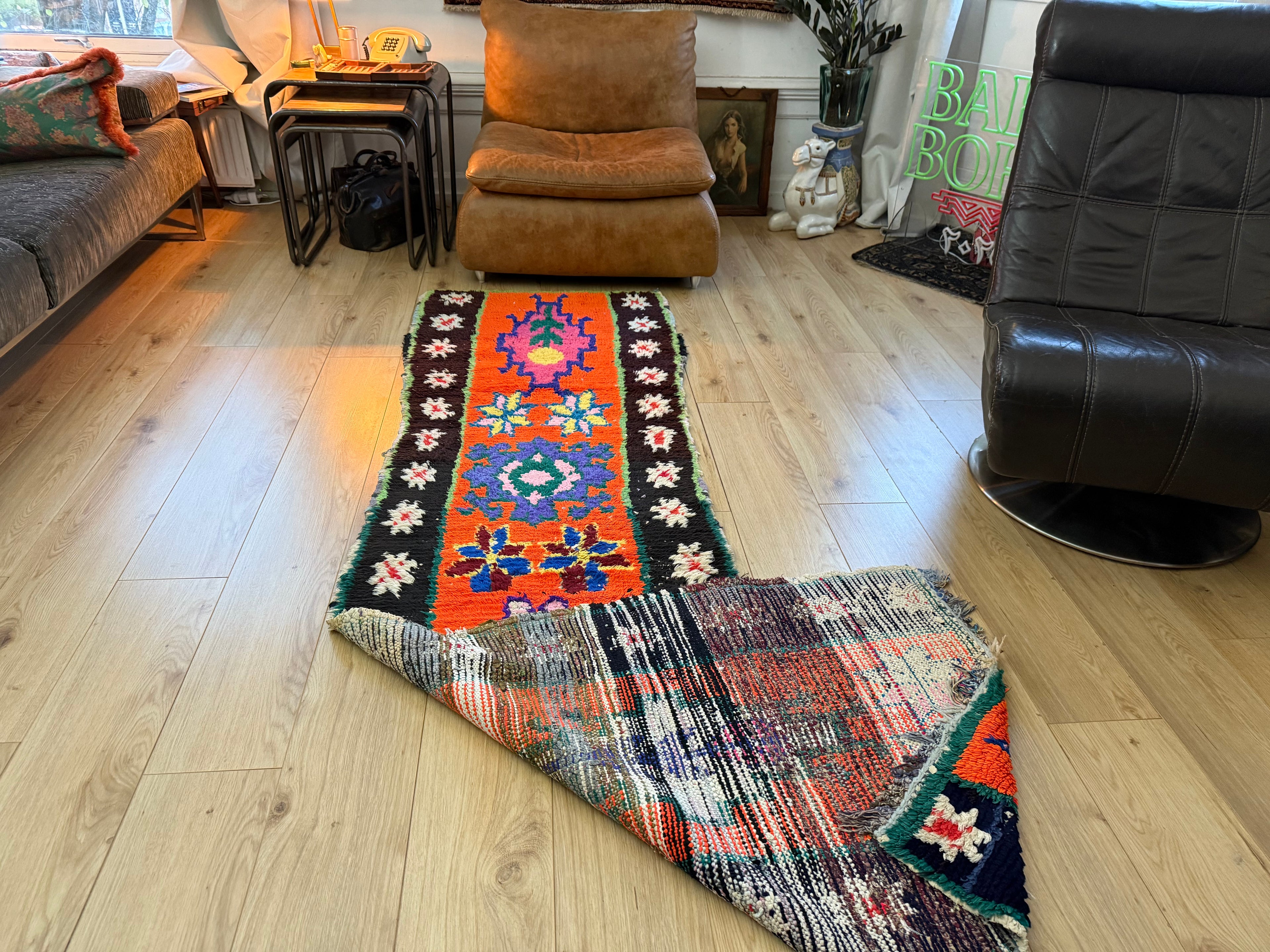 Authentiek handgeknoopt tapijt – kleurrijke boho stijl – ca. 274 × 75 cm