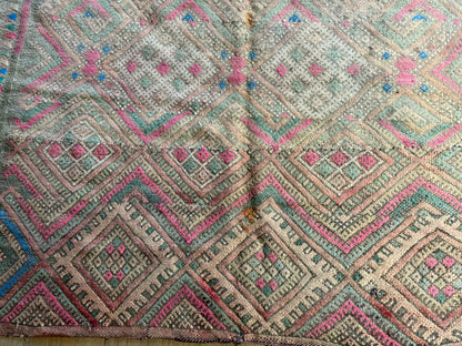 Vintage Berber tapijt in zachte pasteltinten – 362 × 180 cm