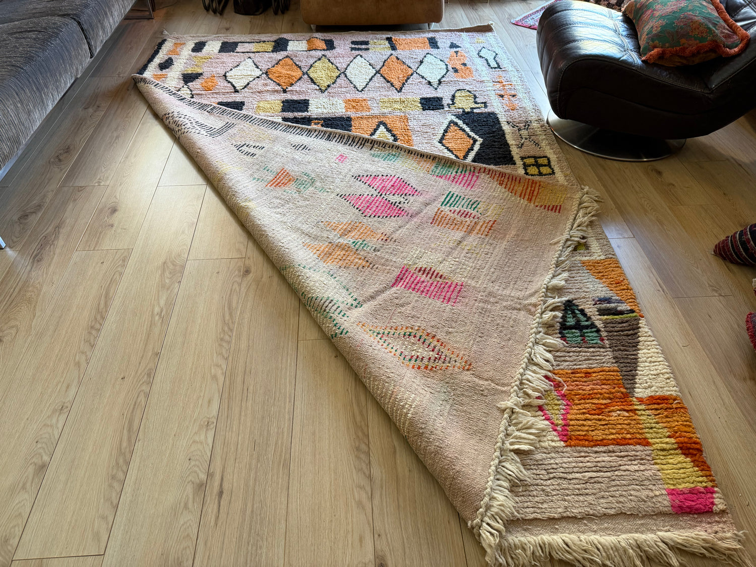 Handgeknoopt Marokkaans vloerkleed – ca. 300 × 200 cm – kleurrijk geometrisch design
